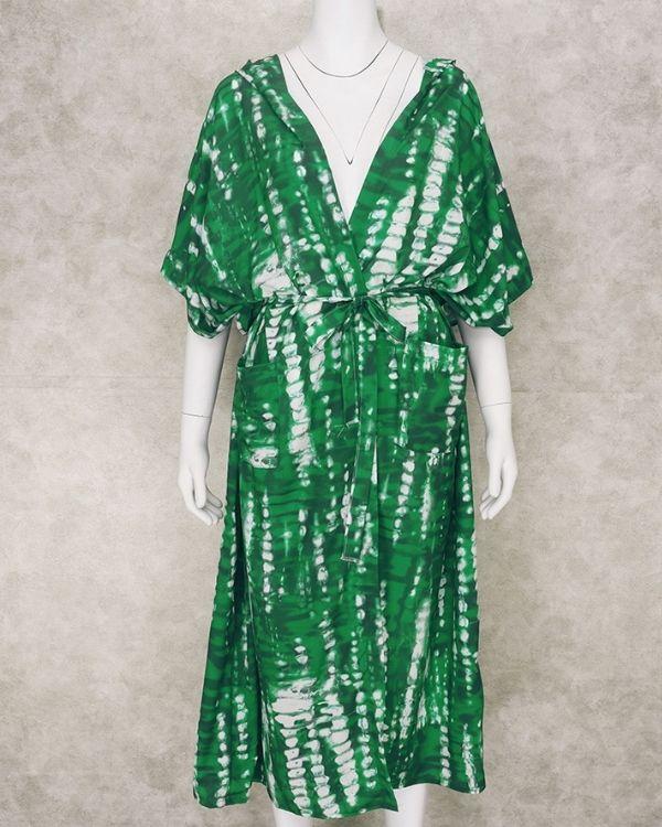 Grüner Batik Boho Kimono Kaftan mit Stoffgurt zum binden
