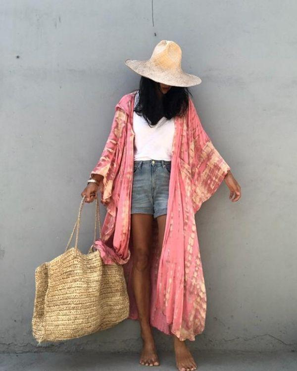 Rosa Batik Hippie Boho Kimono Kaftan Fashion Schweiz