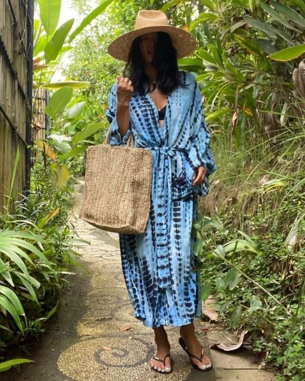 Blauer Boho Hippie Batik Tie Dye Style Kimono Damen online kaufen Schweiz