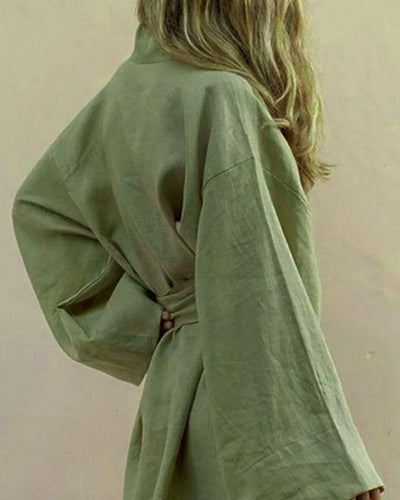 Baumwolle Leinen Kleid Damen - Kurzer Sommerkleid Kimono Cardigan