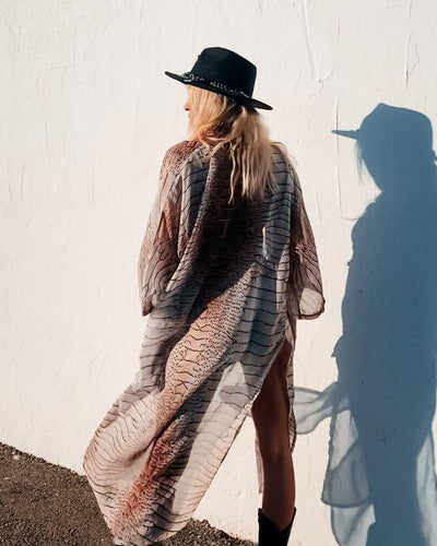 Beach Cover Up Tunika Kimono mit Schlagen Muster Animal Print