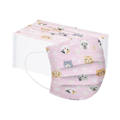 Kinder Hygienemasken Einwegmasken 3-lagig in der Farbe Rosa mit Katzen Motiven auf der Maske