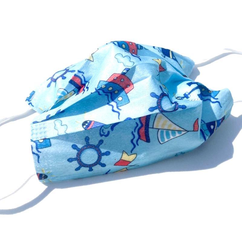 Blaue Einwegmaske Kindermasken mit Schiff, Boot und Matrosen Symbolen - Kinder Einwegmasken online kaufen Schweiz