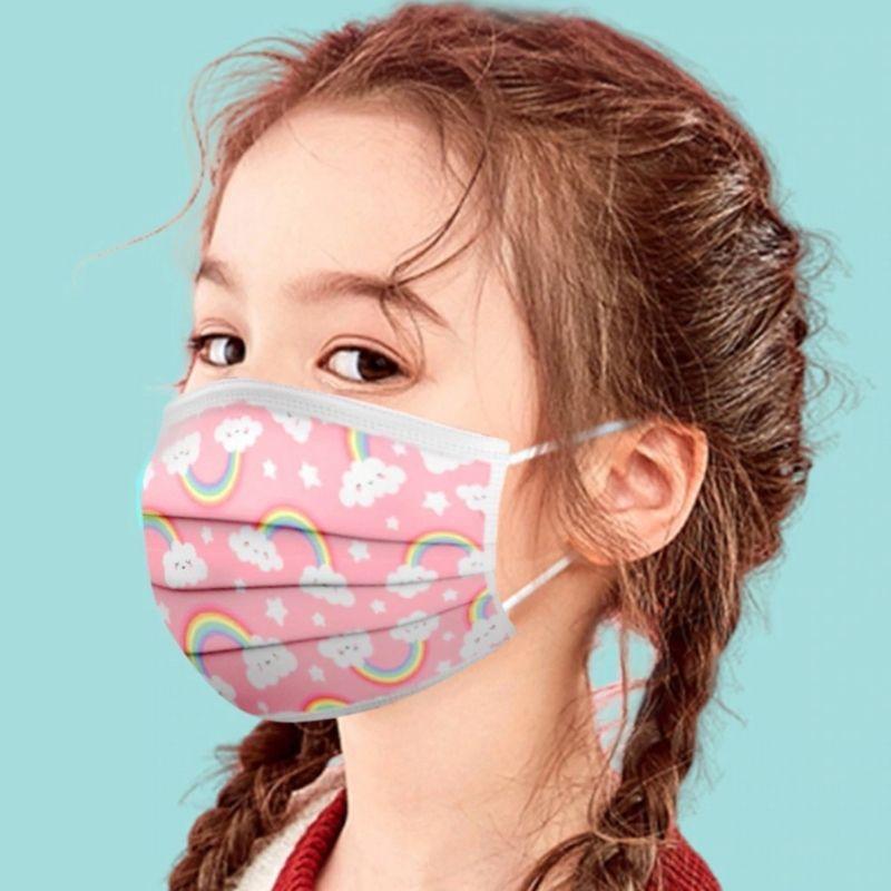 Rosa Kinder Einwegmasken Hygienemasken mit Regenbogen Motiven
