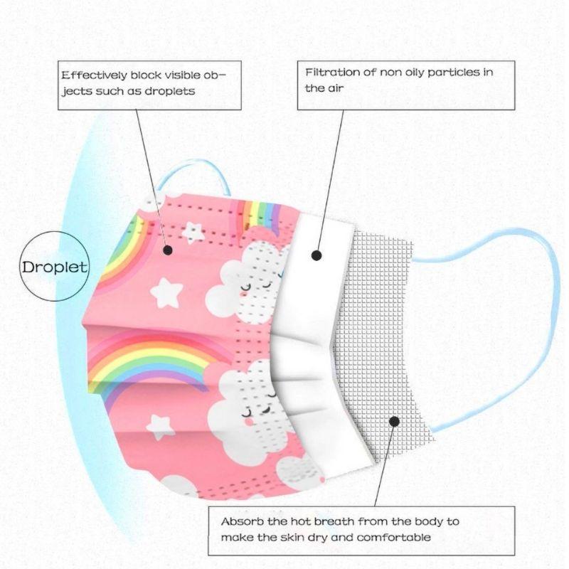 Kinder Einwegmasken 3-lagig farbig mit Regenbogen