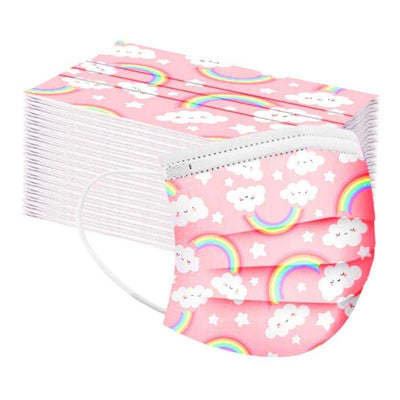 Kinder Einwegmasken farbig rosa mit Regenbogen und Wolken - Bunte Kindermasken