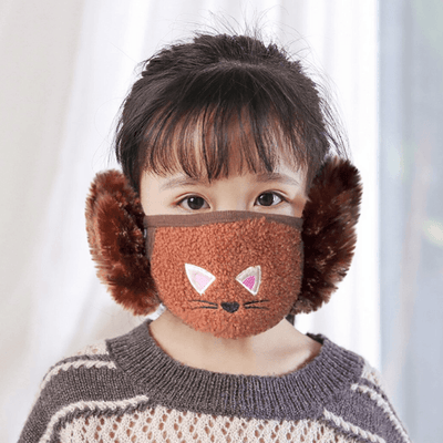 Kindermaske mit Ohrenwärmer | Winterkinder Maske | Warme Maske für kalte Tage | Stoffmaske aus Fleece für Kinder | Katzen Kindermaske 