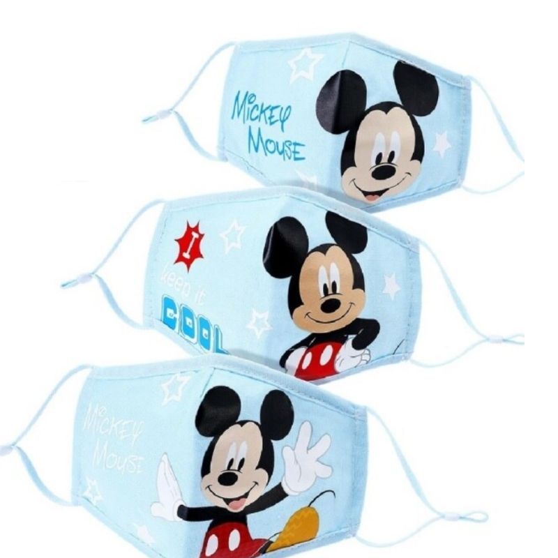 Stoffmasken Kindermasken hellblau mit Mickey Mouse und Text Cool - Kindermasken online kaufen
