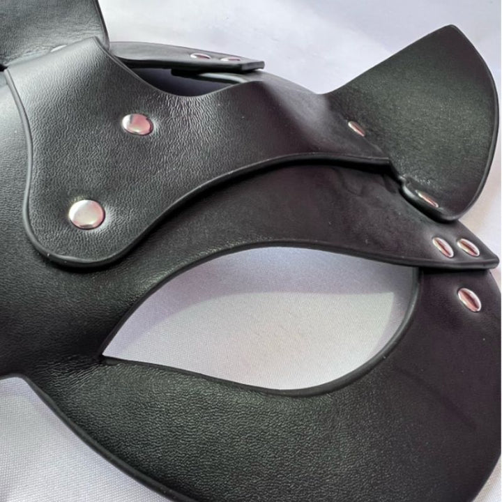 Erotische schwarze Kinky Kunstleder Fetisch Maske mit Ohren