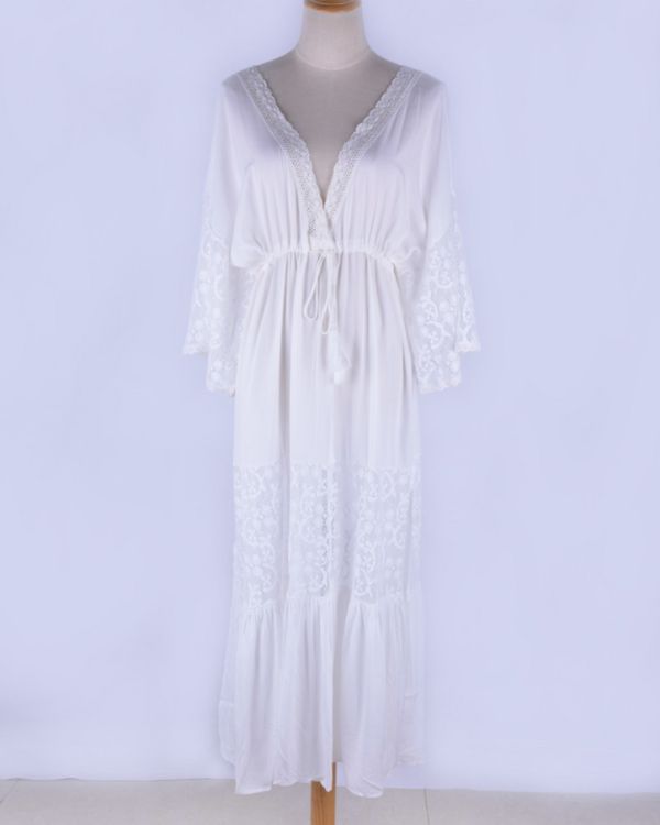 Lockeres Boho Hippie Maxikleid mit V-Ausschnitt