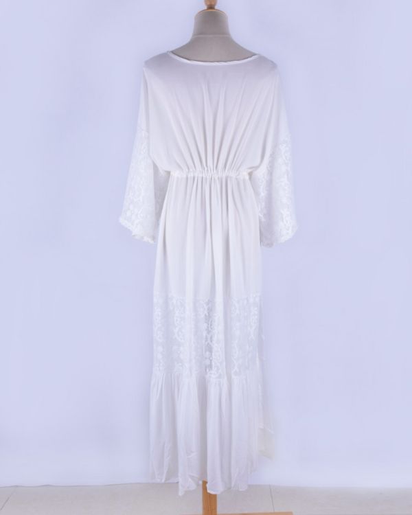 Boho Sommerkleid in weiss - Spitzen Details Maxikleid Damen