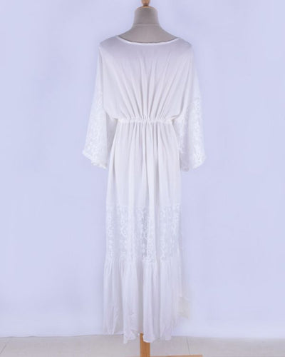 Boho Sommerkleid in weiss - Spitzen Details Maxikleid Damen