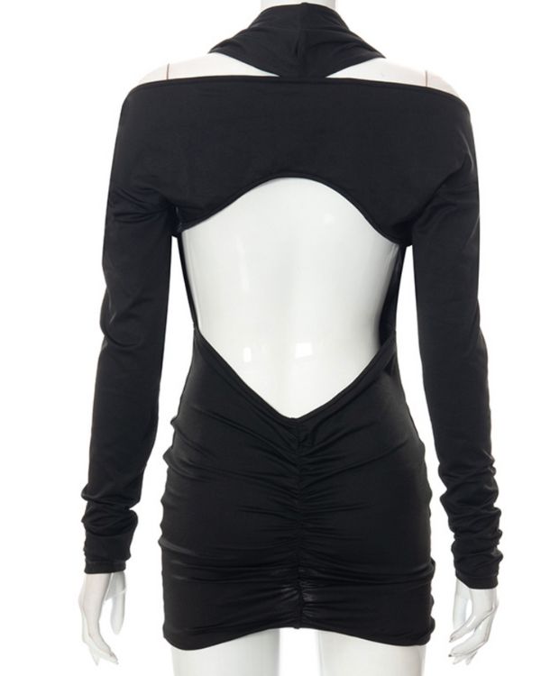 Rueckenfreies Damen Kleid - Minikleid sexy und figurbetont - Cut-Out Blackdress