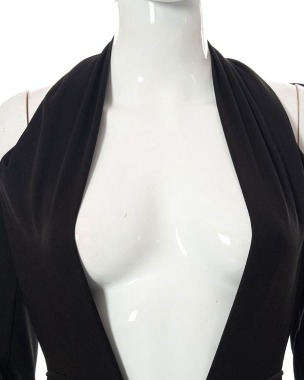 Kleid mit tiefem Ausschnitt und offenem Ruecken - Schwarzes elegantes Damen Kleid
