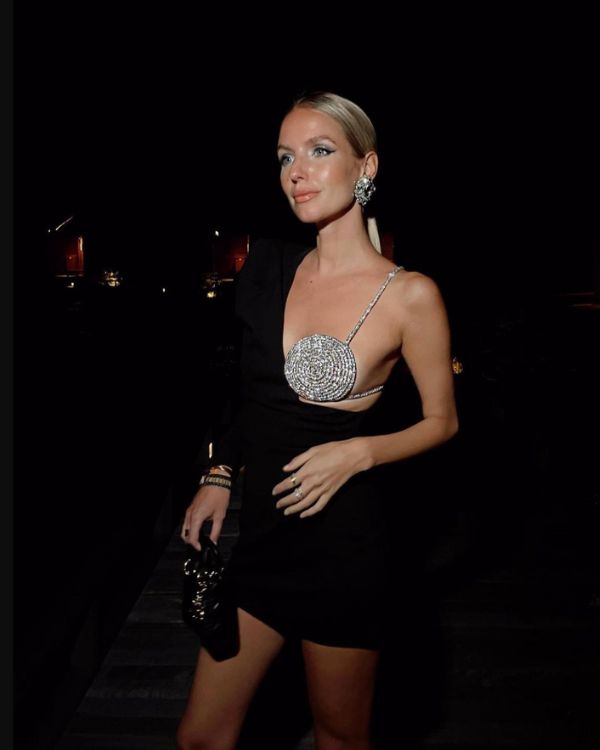 Schwarzes Abendkleid mit Glitzer Diamanten Brust - Elegantes Bodycon Mini Kleid 