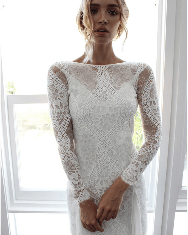 Boho Spitzen Details Muster Kleid Weiss Damen
