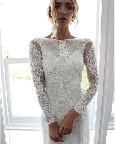 Boho Spitzen Details Muster Kleid Weiss Damen