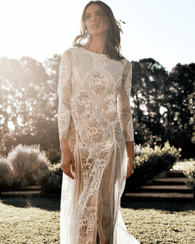 Langarm Spitzen Lace Kleid Dress Wedding Bohemian