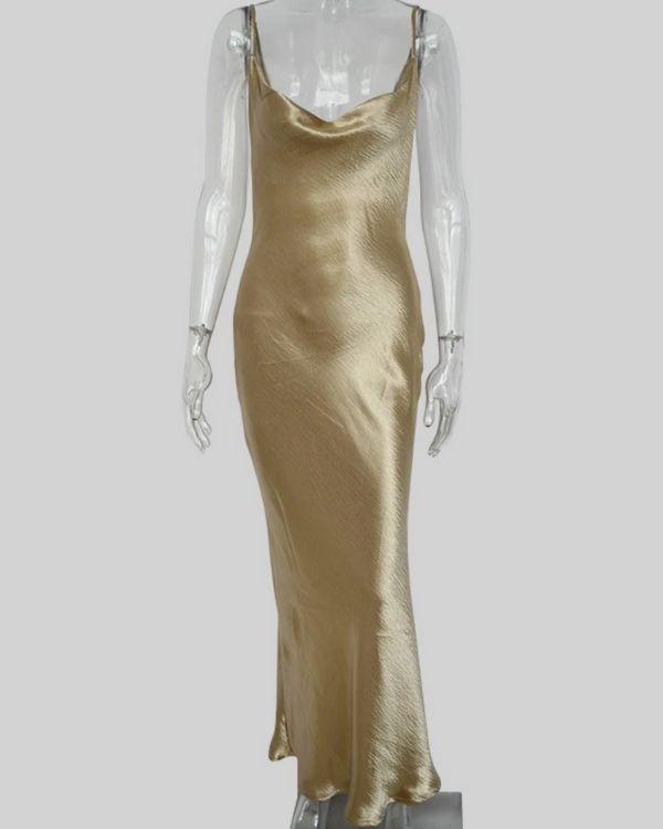 Glamour Goldenes Maxikleid Damen