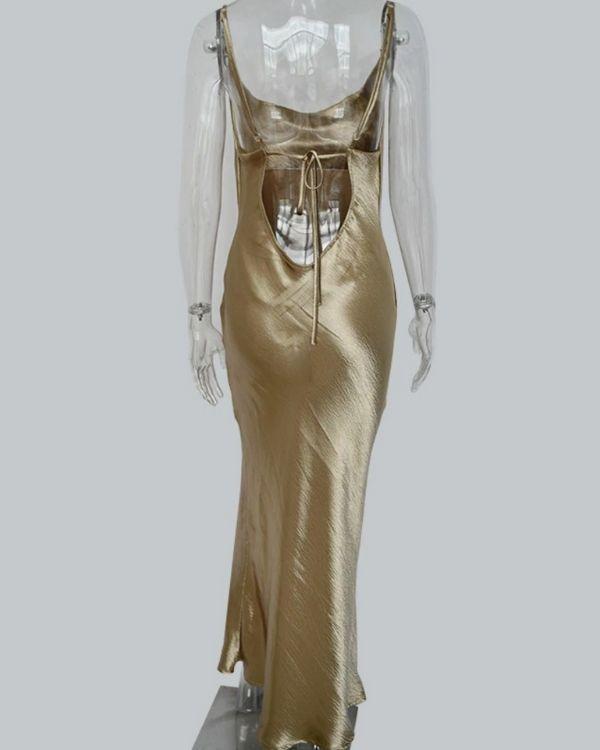 Goldenes Kleid Longdress Damen Rueckenfrei