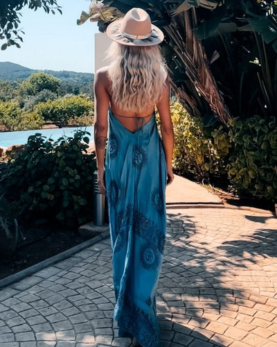 Boho Damen Hippie Kleid mit Om Zeichen - Maxikleid Damen im India Style online kaufen