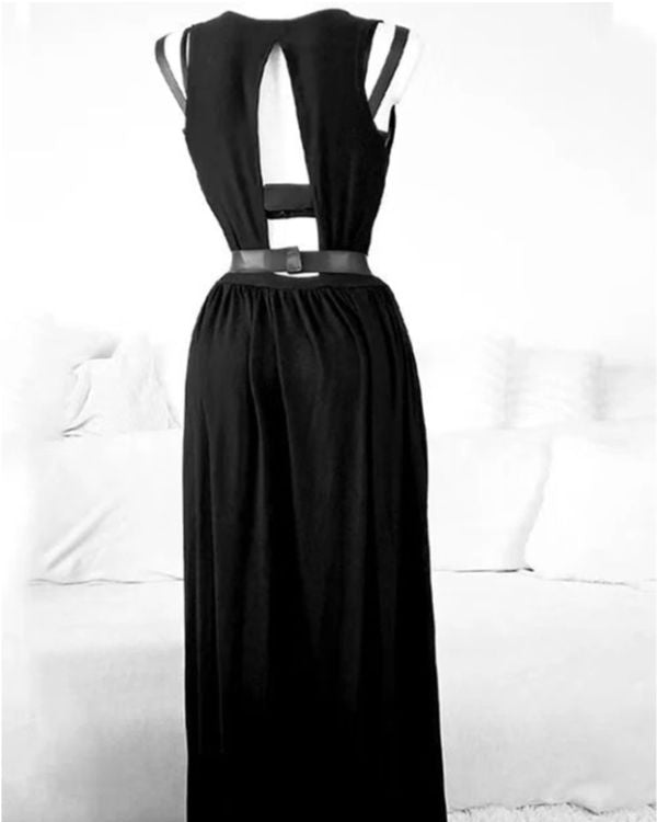 Schwarzes Festival Gothic Kleid mit Schlitzen 