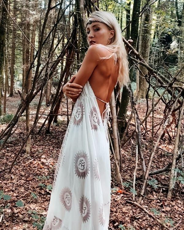 Maxikleid Goa Vibe Langes Damen Hippie Kleid mit Om Zeichen JS Shop