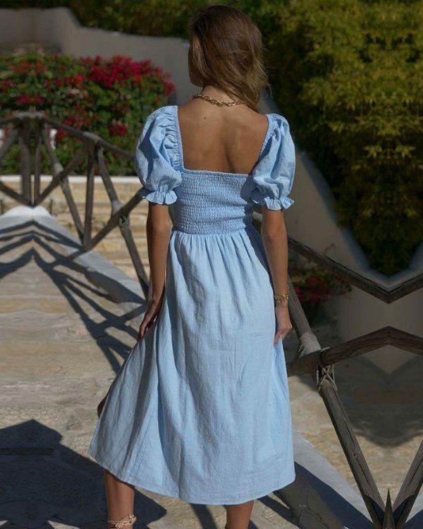 Hellblaues Sommerkleid Baumwolle Leinen - Scrunch Effekt Kleid Schweiz Fashion Onlineshop Just Style
