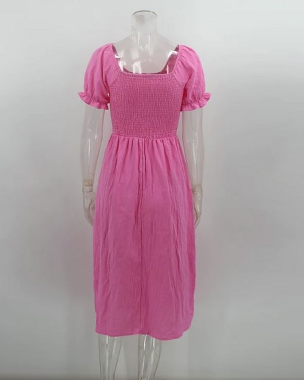 Lockeres Pink Sommerkleid Kleid Damen mit Schlitz auf der Seite - Langes Pink Kleid Damen 