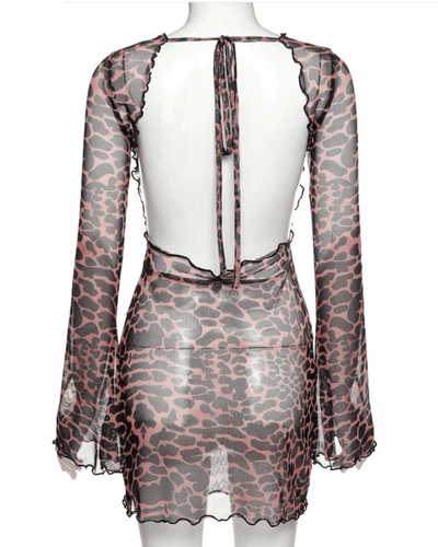 Rückenfreies Minikleid Damen mit Leopard Muster
