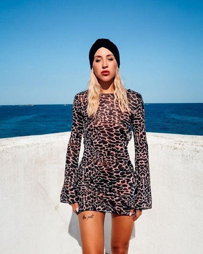 Mini Leopard Kleid Damen - Mesh Kleid Animal Leopard Print