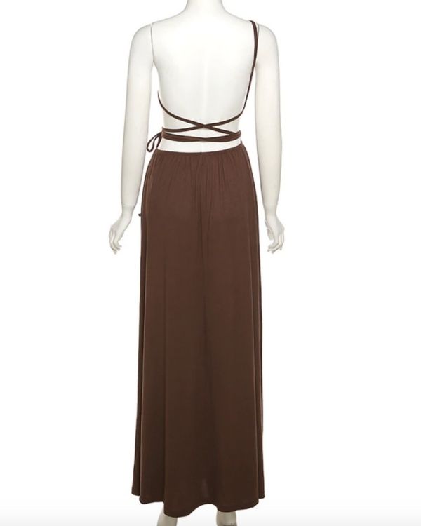 Braunes Damen Kleid Maxikleid Bodenlang 