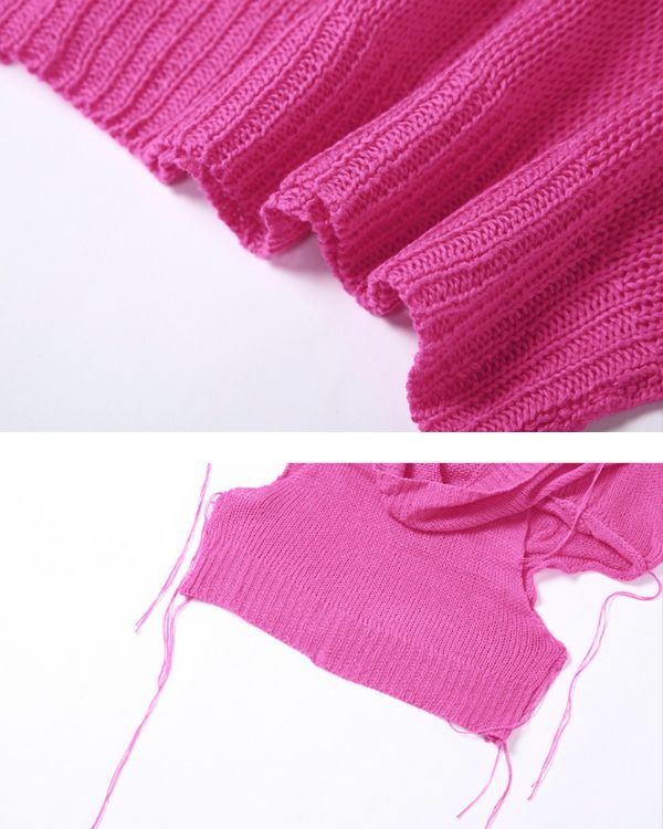Strick Knitted Crochet Top mit weitem Kragen der als Kapuze getragen werden kann 