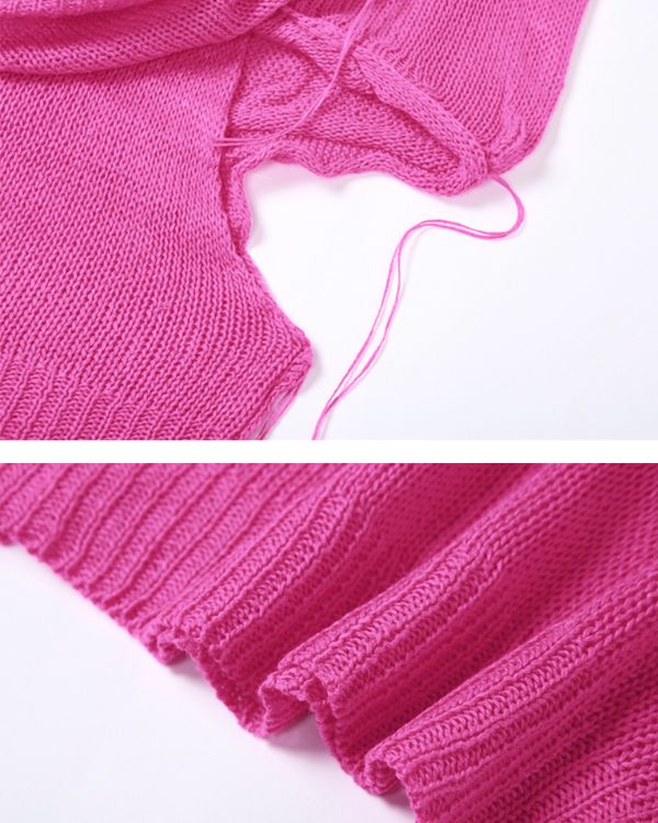 Crochet Knitted Strick Top mit weitem Kragen der als Kapuze getragen wird - Designer Knitted Crochet Top
