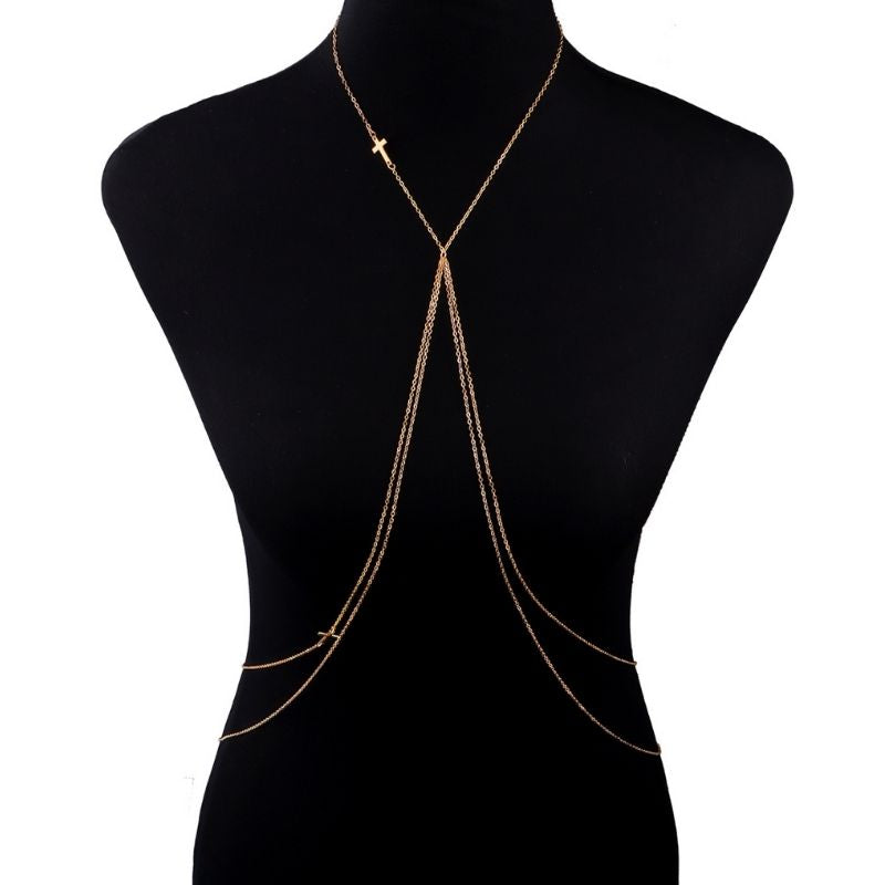 Damen Modeschmuck Bauchkette Koerperschmuck in gold mit Kreuz Symbol 