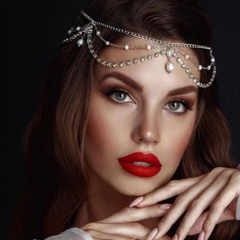 Eleganter Damen Kopfschmuck Hochzeitskopfschmuck aus Kristall Zirconia Steinen und Perlen 