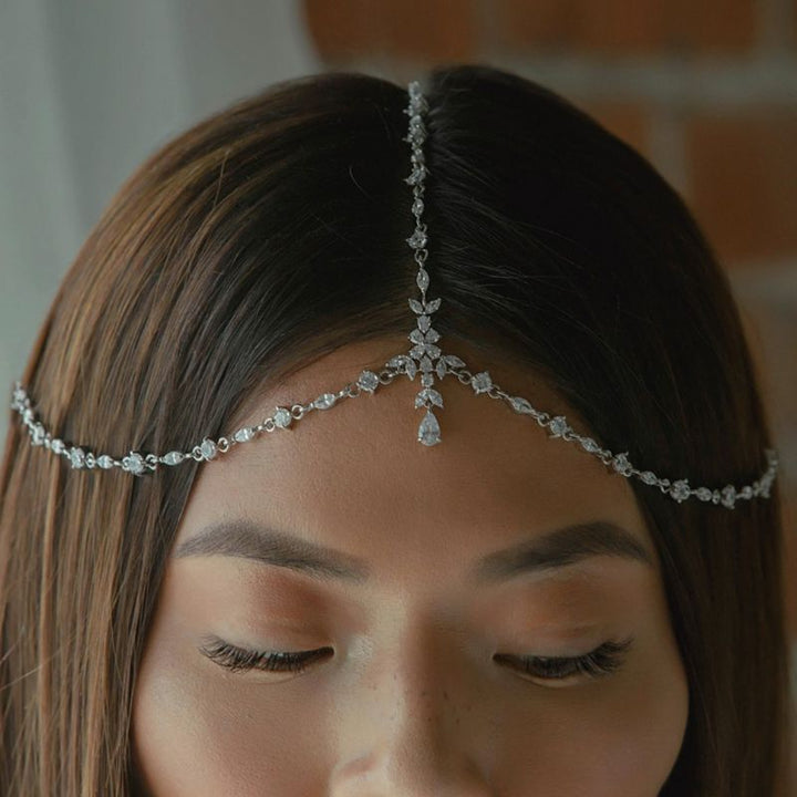 Silbernen Kristallsteine Zirconia mit Blumen Mustern Kopfketten 