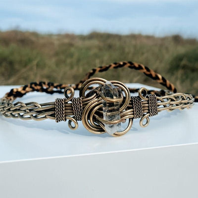 Goldener Gipsy Boho Kopfschmuck Hippie Festival Style Schmuck mit Quarz Kristall Stein