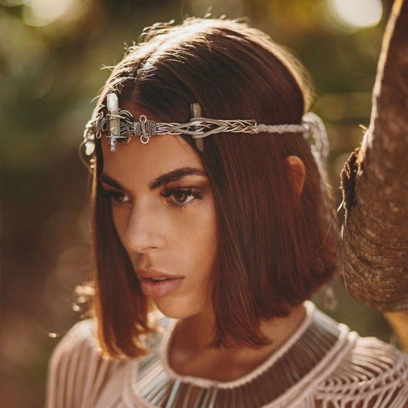 Exklusiver Designer Gipsy Kopfschmuck mit Kristall Quarz Stein - Ibiza Tulum Boho Schmuck Kopf Headpiece