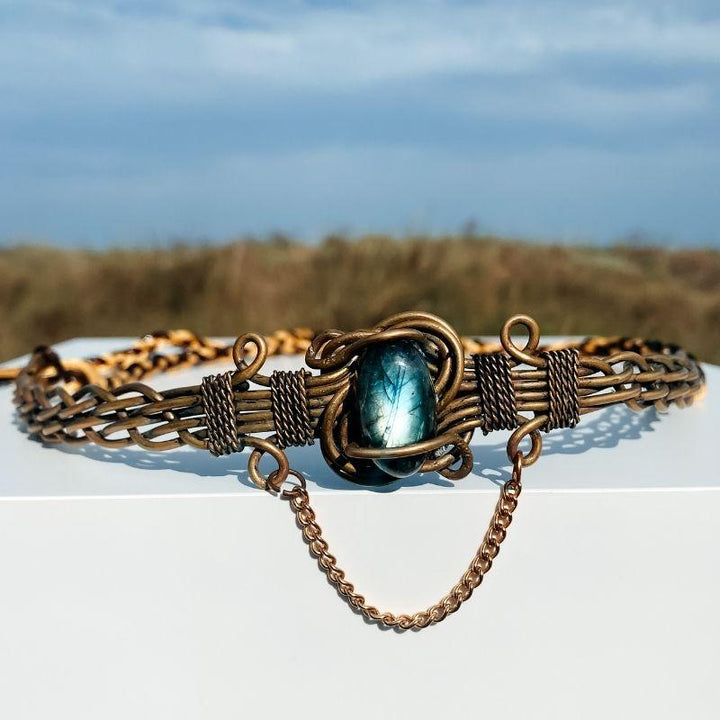Boho Kopfschmuck mit Edelstein Labradorit in der Mitte - Mystic Hippie Kopfschmuck Kopfband 