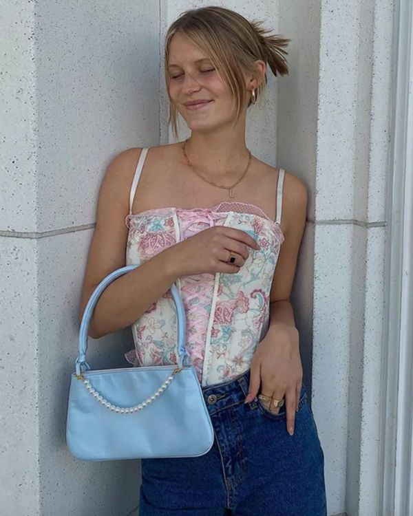 Korsett Schnuerr Top mit Blumen Paisley Mustern ind gelb rosa