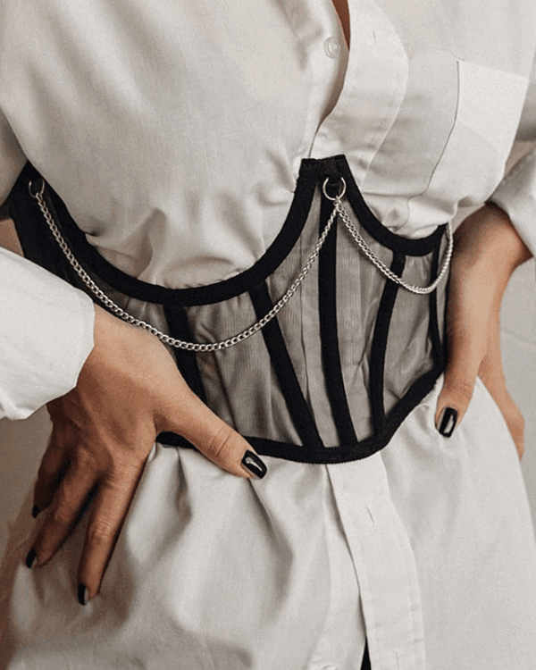 Korsett Top Schwarz mit Gliederkette 