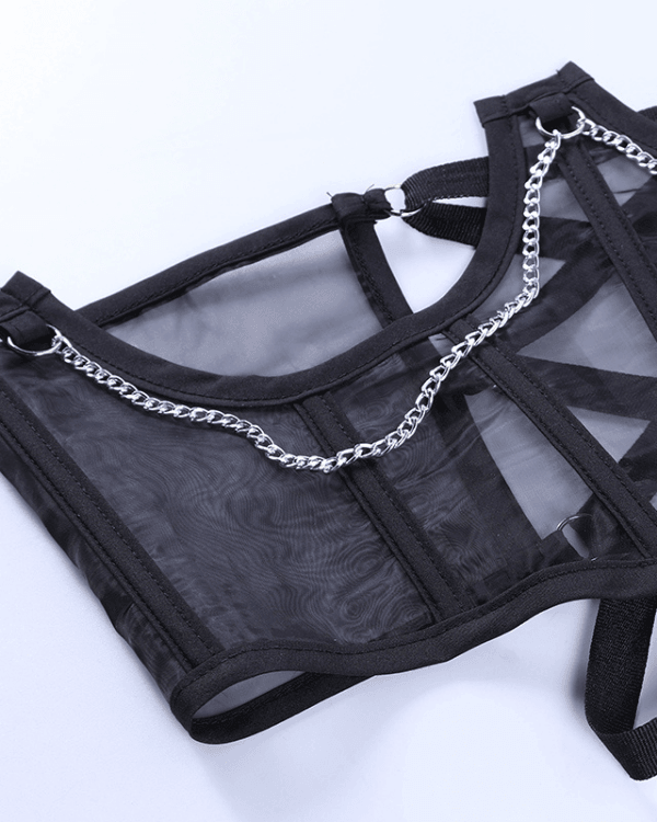 Mesh Transparent Korsett Top schwarz Damen
