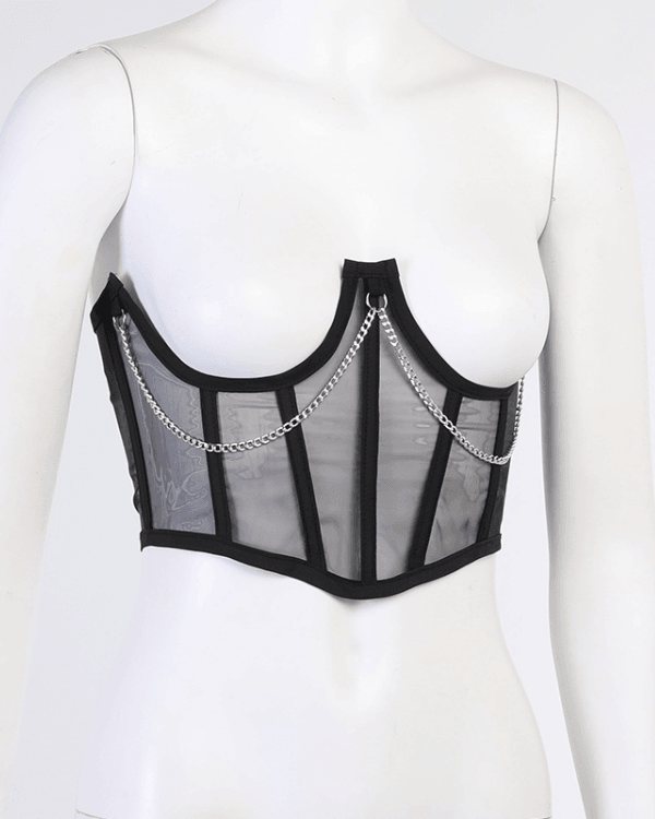 Mesh Korsett Top Schwarz Brustfrei 