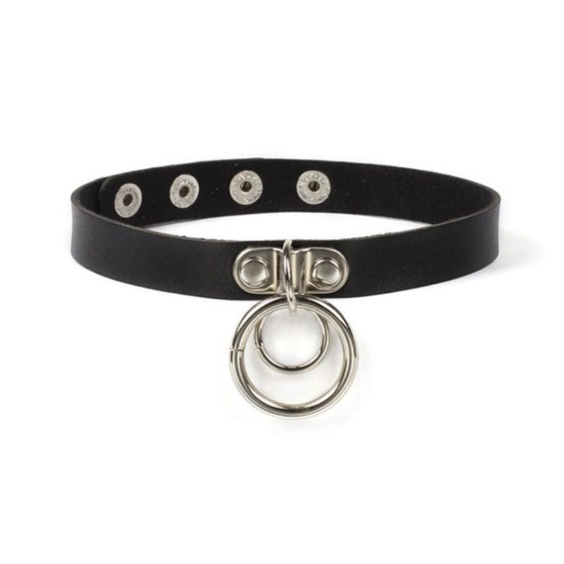 Choker Halskette Halsband mit zwei silbernen Ringen auf der Vorderseite 