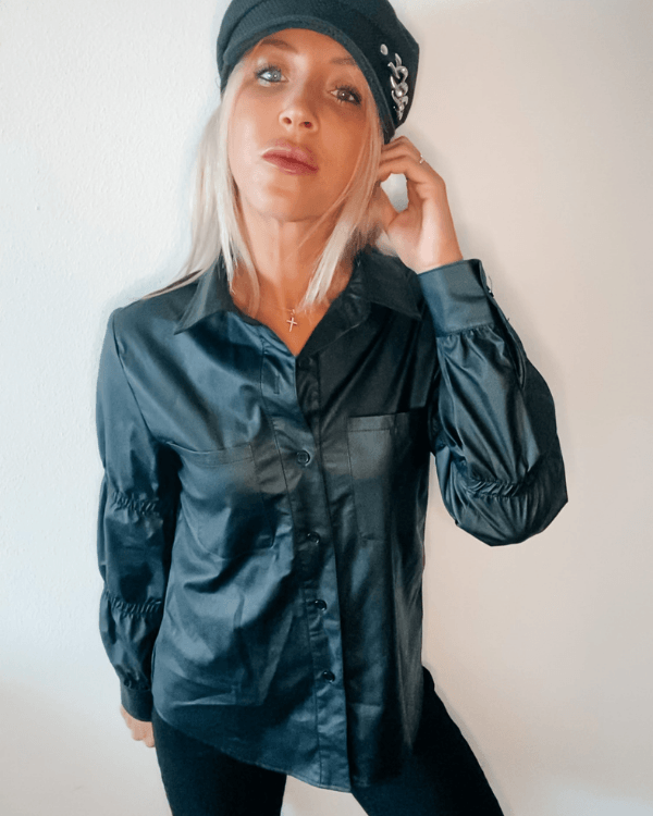 Kunstleder Bluse Damen | Schwarze Leder Look Bluse für Damen | PU Leder Bluse Schweiz 