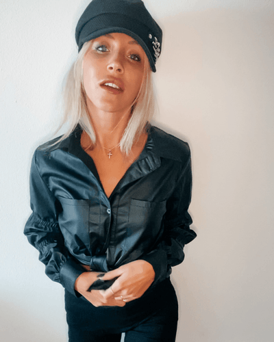Kunstleder Bluse Damen | Schwarze Leder Look Bluse für Damen | PU Leder Bluse Schweiz 