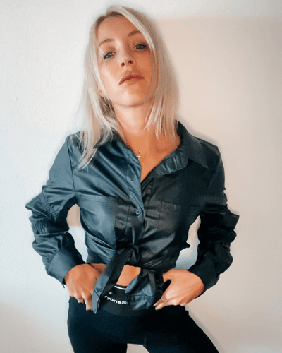 Kunstleder Bluse Damen | Schwarze Leder Look Bluse für Damen | PU Leder Bluse Schweiz 