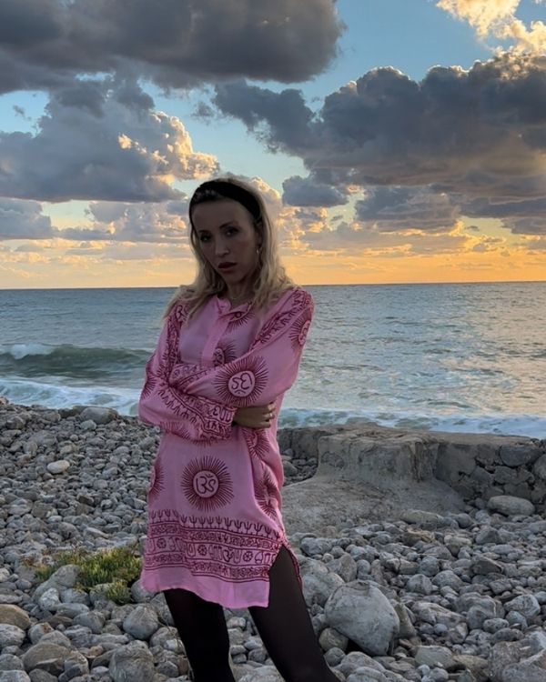 Pinkes Om Symbole Kurta Shirt Kleid - Boho Hippie Style Bekleidung online kaufen Schweiz