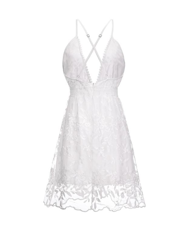 Weisses transparentes Damen Kleid mit Unterkleid